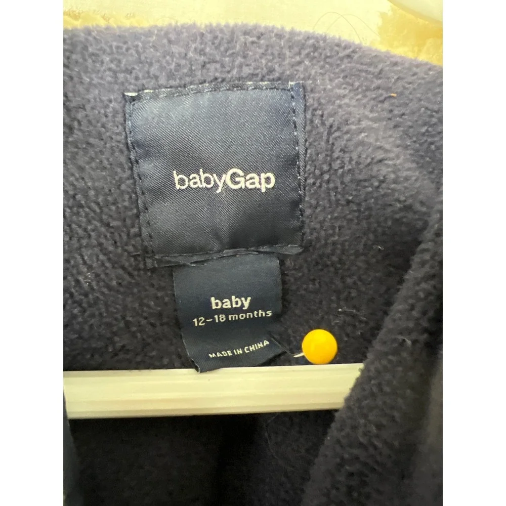 babyGap Snowsuit Kids 12-18 Months Navy Blue Down Puffer Hooded Faux Fur Trim